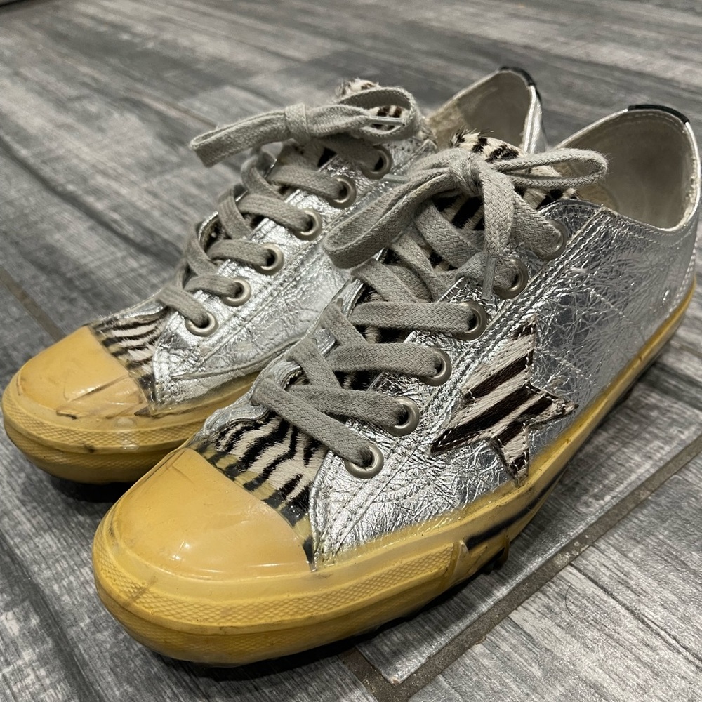 Golden Goose silver leather & Zebra star Sneaker Size 40 $685 - Picture 2 of 8